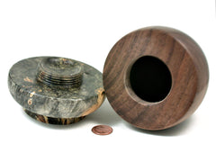 LV-3262  Buckeye Burl  & Black Walnut  Threaded Vessel, Lidded Box,  Urn-SCREW CAP