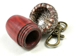 LV-3562  Redheart & Betelnut Hand Turned Acorn Pendant Box, Pill Fob, -SCREW CAP