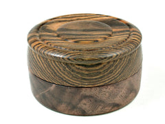 LV-3593  Bocote & Black Walnut Burl  Flat Pill Box, Ring Holder, Jewelry Box-SCREW CAP