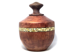 LV-4362  Redwood Burl & Black Walnut Burl Threaded Vessel, Lidded Urn with Vermiculite Inlay