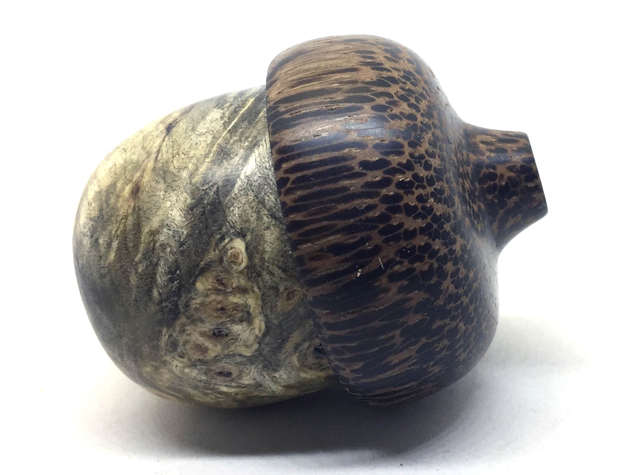 LV-4919 Buckeye Burl & Black Palm Acorn Key Fob, Pill Holder, Cash Stash-SCREW CAP