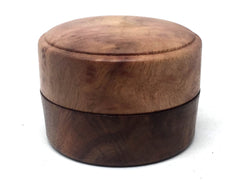 LV-4927 Camphor Burl cap & Black Walnut base Flat Pill Box, Ring Holder, Jewelry Box-SCREW CAP