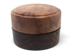 LV-4927 Camphor Burl cap & Black Walnut base Flat Pill Box, Ring Holder, Jewelry Box-SCREW CAP