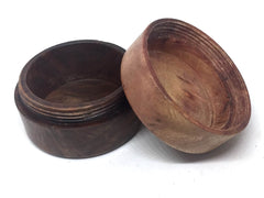 LV-4927 Camphor Burl cap & Black Walnut base Flat Pill Box, Ring Holder, Jewelry Box-SCREW CAP