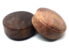 LV-4927 Camphor Burl cap & Black Walnut base Flat Pill Box, Ring Holder, Jewelry Box-SCREW CAP