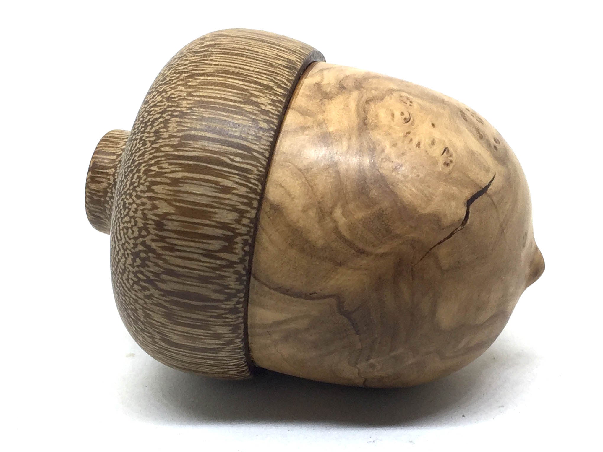 LV-4929 Olive Burl & Brownheart Woodn Acorn Box, Jewelry, Gift Box-SCREW CAP