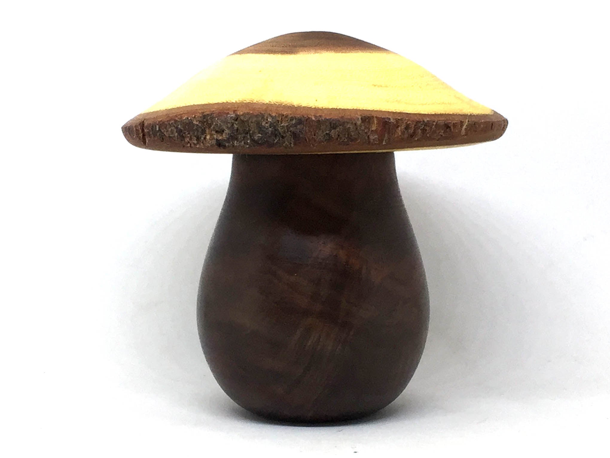 LV-4942 Black Walnut Burl & Willow Acacia Wooden Mushroom Keepsake Box, Pill, Jewelry Box-THREADED