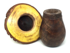 LV-4942 Black Walnut Burl & Willow Acacia Wooden Mushroom Keepsake Box, Pill, Jewelry Box-THREADED
