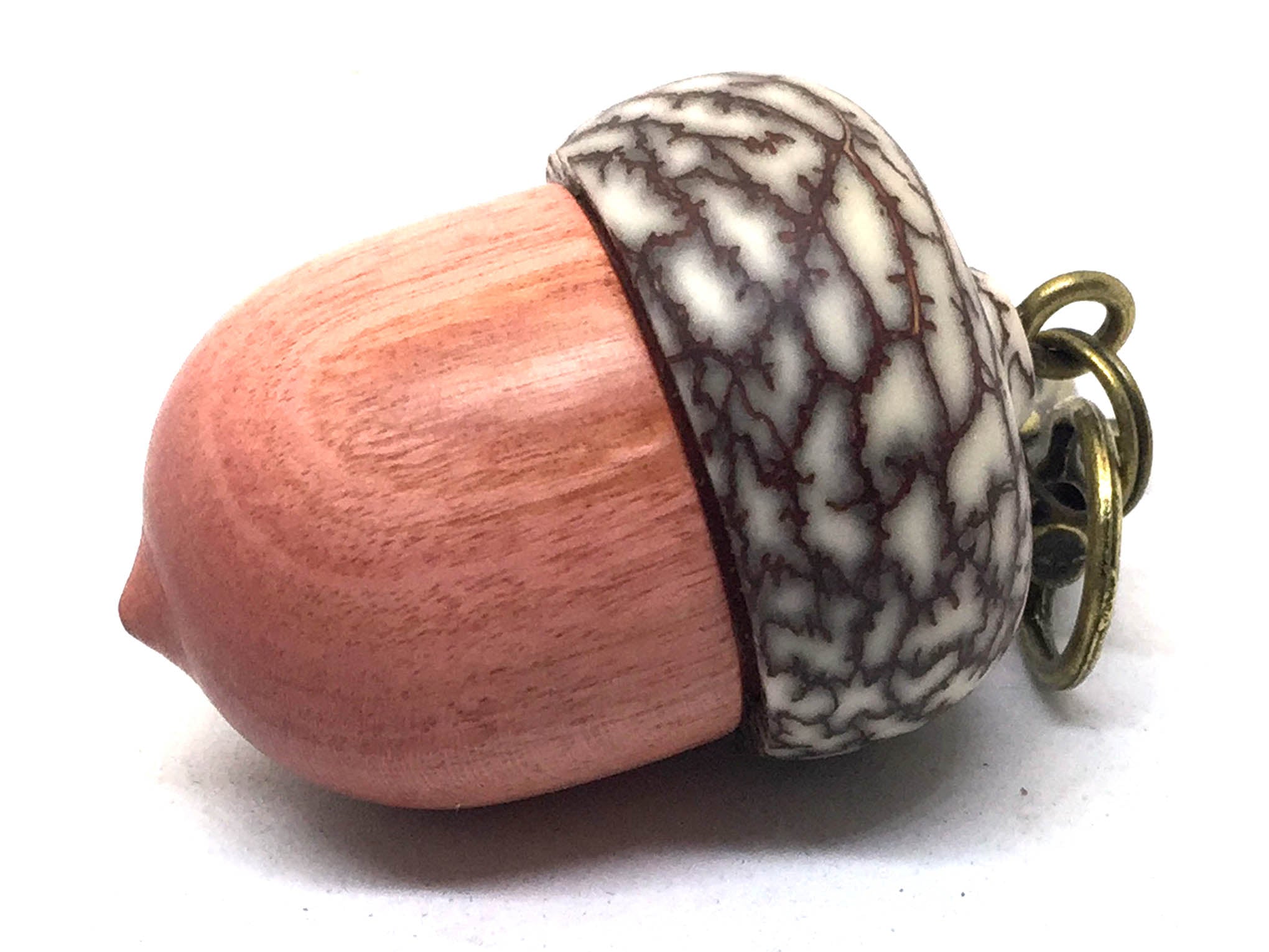 LV-4966 Pink Ivory & Betelnut Acorn Box, Bag Charm, Compartment Pendant-SCREW CAP