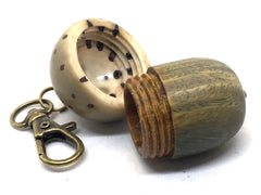 LV-4973 Verawood & Raffia Palm Nut Acorn Box, Pill Holder, Compartment Pendant-SCREW CAP