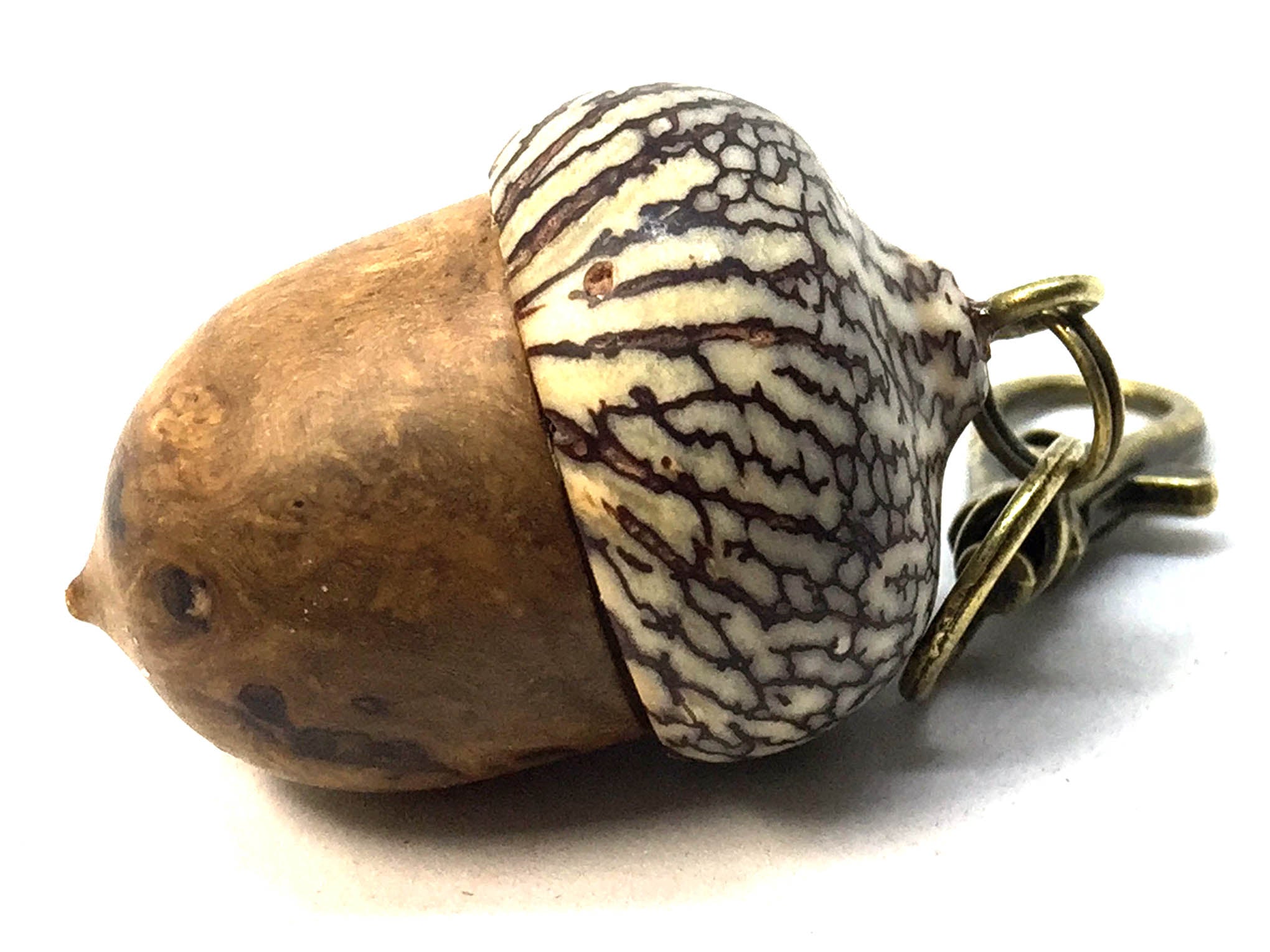 LV-4982 Brown Mallee Burl & Betelnut Acorn Box, Pill Holder, Compartment Pendant-SCREW CAP