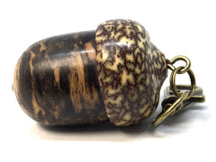 LV-4986 Black & White Ebony & Betelnut Acorn Pendant, Bag Charm, Secret Compartment-SCREW CAP