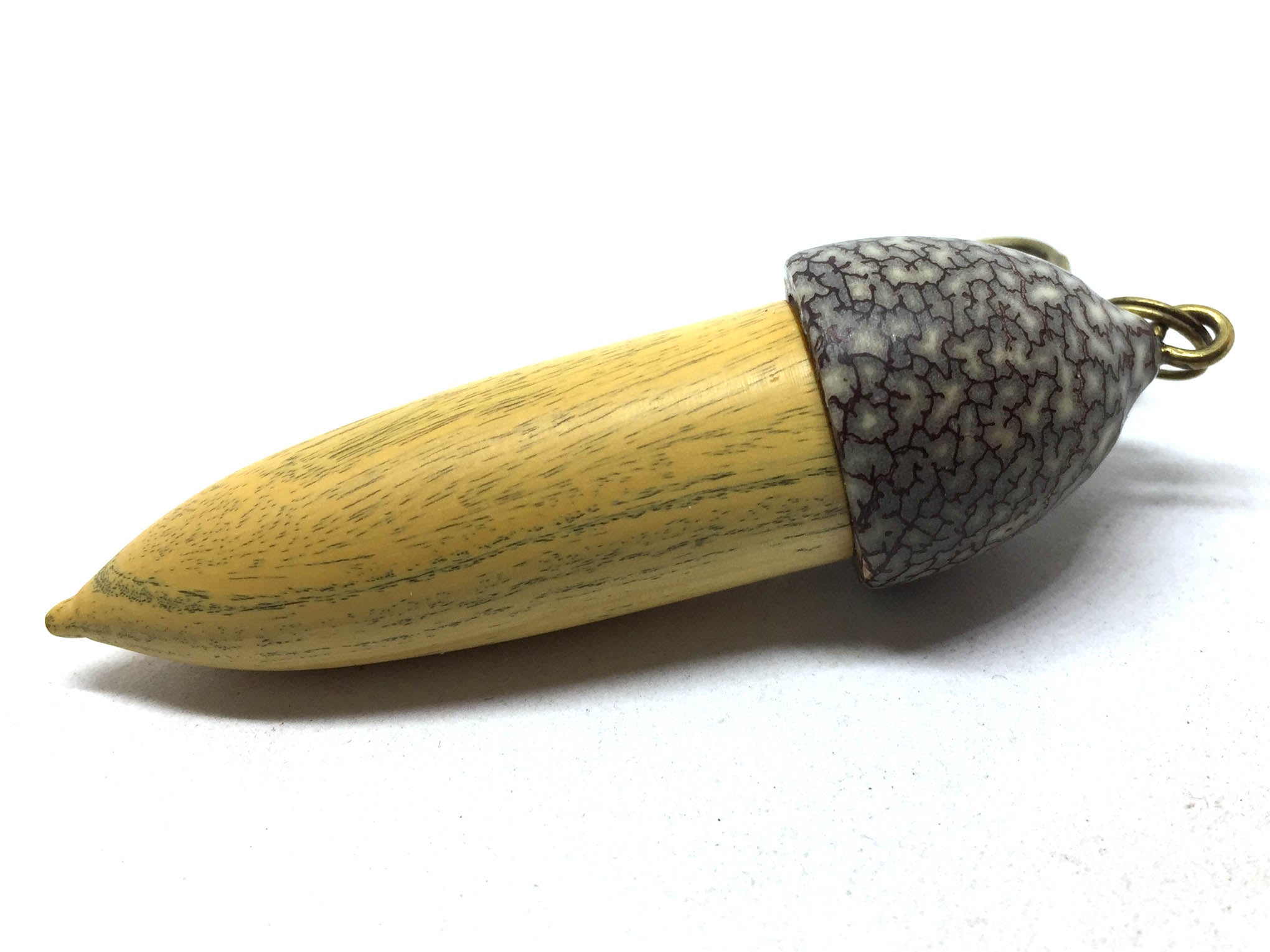 LV-5006 Lignum Sapwood & Betelnut Acorn Pendant Box, Charm, Pill Holder-SCREW CAP