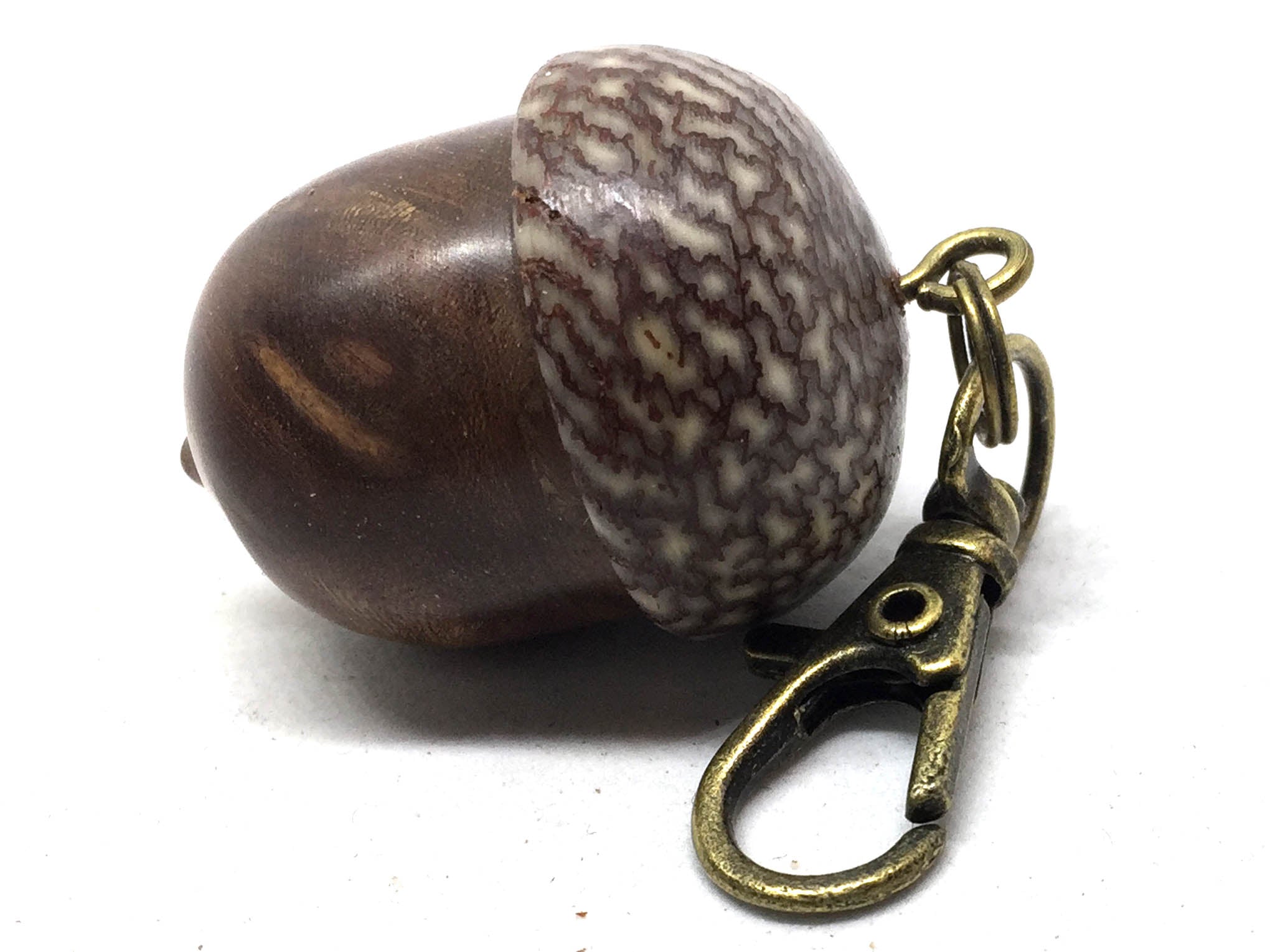 LV-5009 Australian Sheoak Burl & Betelnut Wooden Acorn Pendant Box, Pill Fob, -SCREW CAP