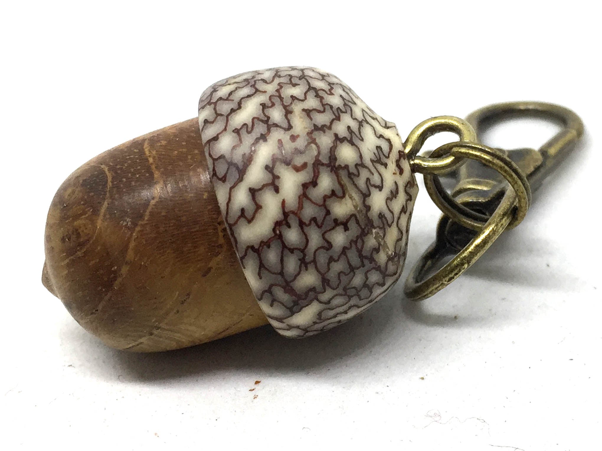 LV-5014 Teak Burl & Betelnut Wooden Acorn Key Fob, Pill Holder, Secret Compartment-SCREW CAP