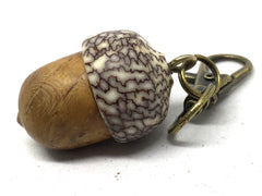 LV-5014 Teak Burl & Betelnut Wooden Acorn Key Fob, Pill Holder, Secret Compartment-SCREW CAP
