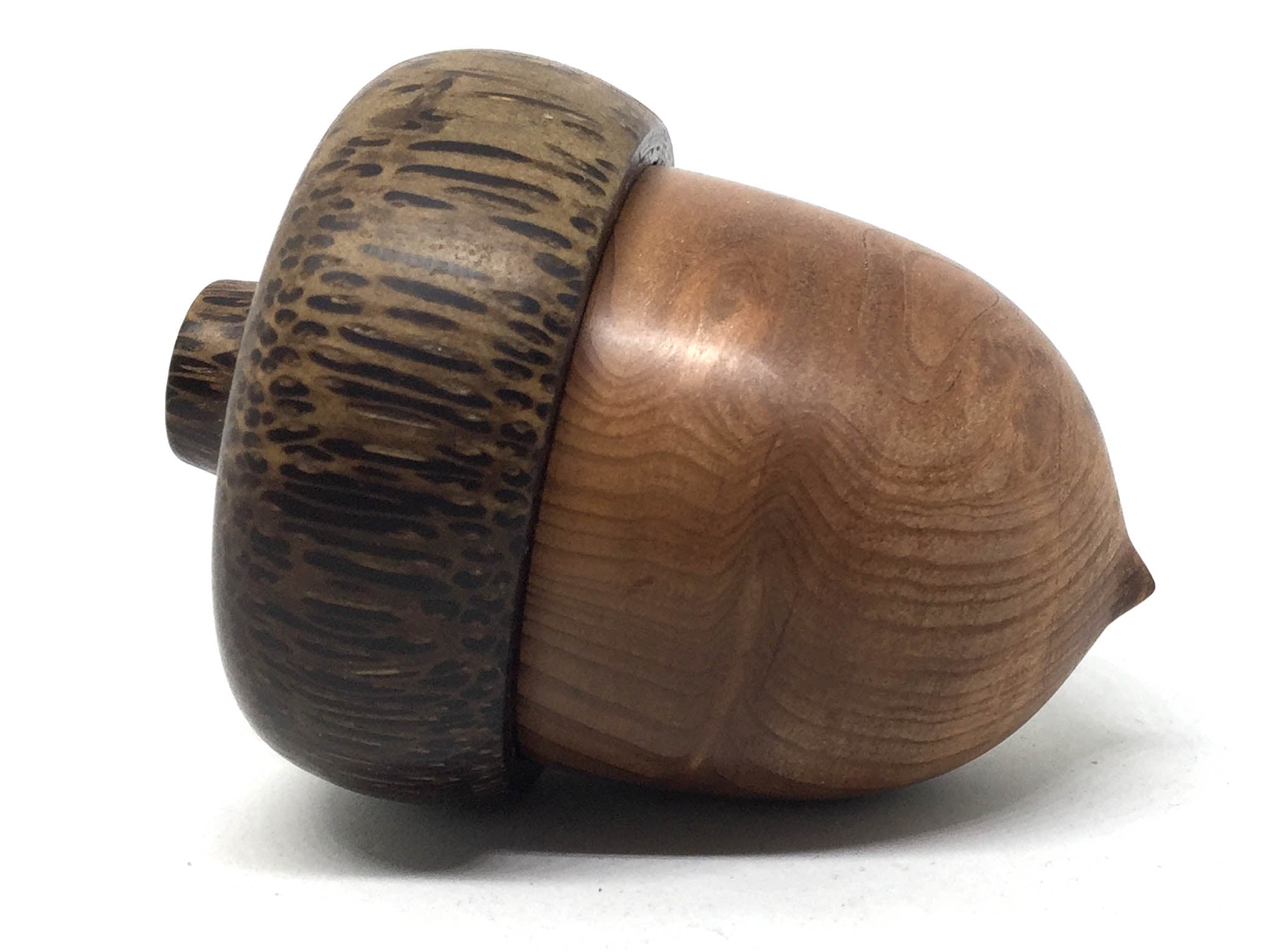 LV-5016 Redwood Burl & Black Palm Acorn Pill Box, Engagement Ring Box-SCREW CAP