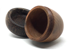 LV-5016 Redwood Burl & Black Palm Acorn Pill Box, Engagement Ring Box-SCREW CAP