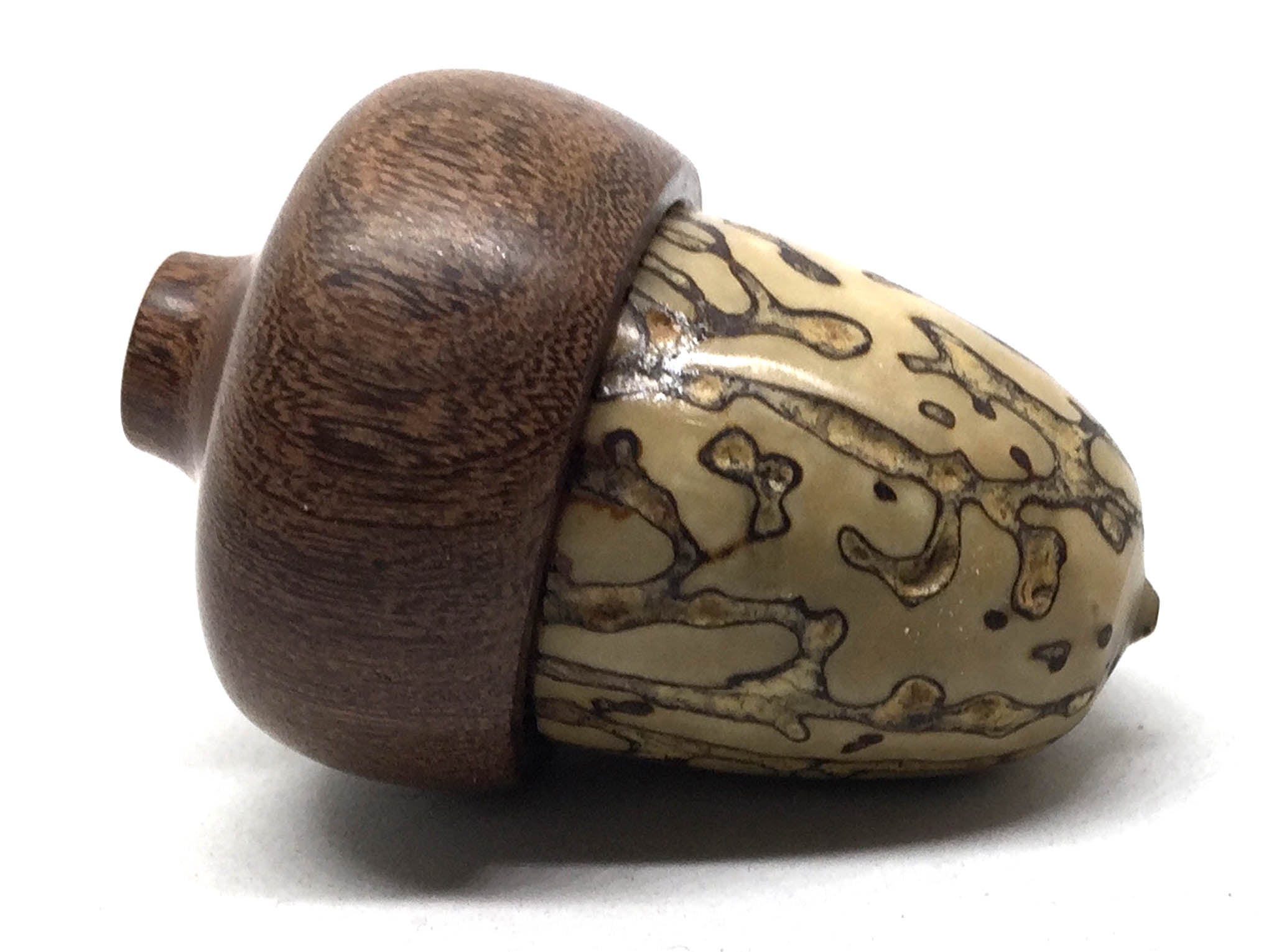 LV-5017 Yollilo Palm Nut & Brown Ebony Acorn Pill Box, Engagement Ring Box-SCREW CAP