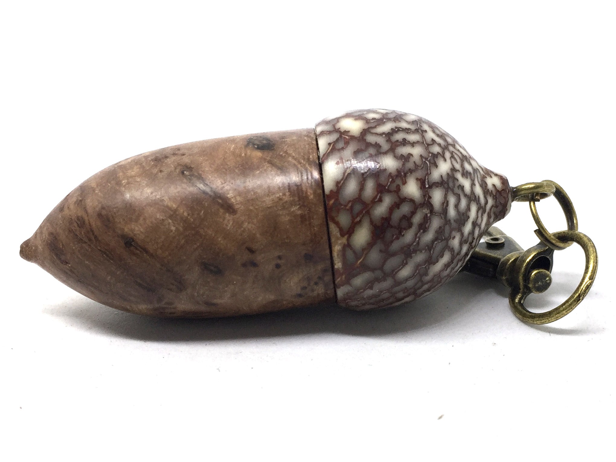 LV-5031 Papaturro Burl & Betelnut Acorn Pendant Box, Pill Holder-SCREW CAP