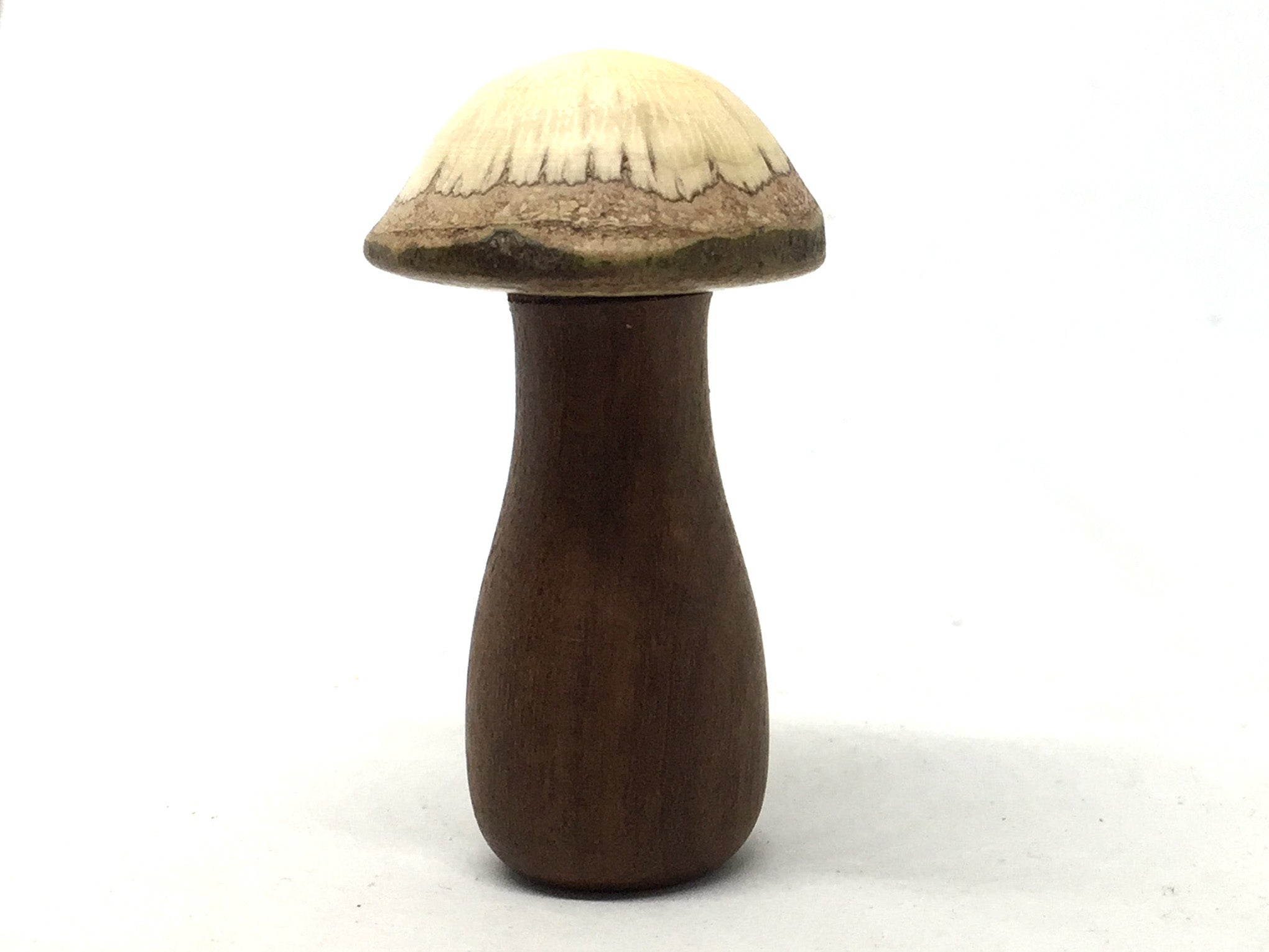 LV-5049 Black Mesquite & Live Oak Wooden Mushroom Secret Compartment, Pill Box, Jewelry Box-THREADED