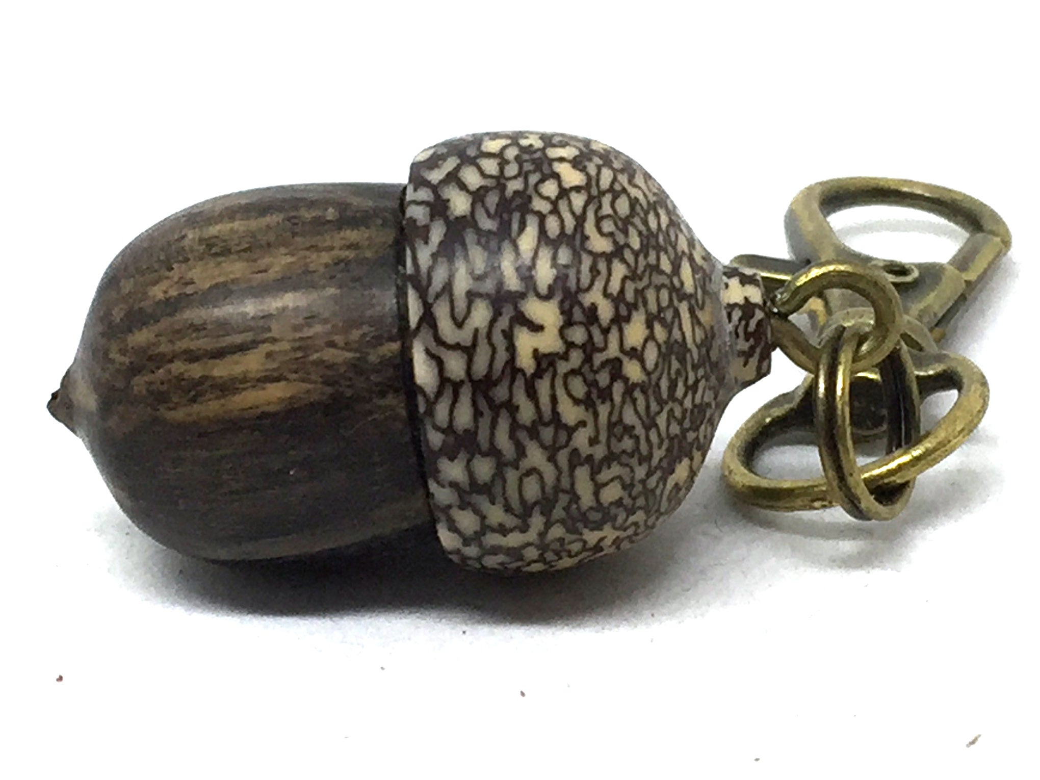 LV-5055 Black & White Ebony & Betelnut Acorn Pendant, Bag Charm, Secret Compartment-SCREW CAP