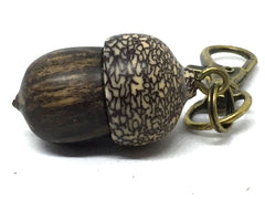 LV-5055 Black & White Ebony & Betelnut Acorn Pendant, Bag Charm, Secret Compartment-SCREW CAP