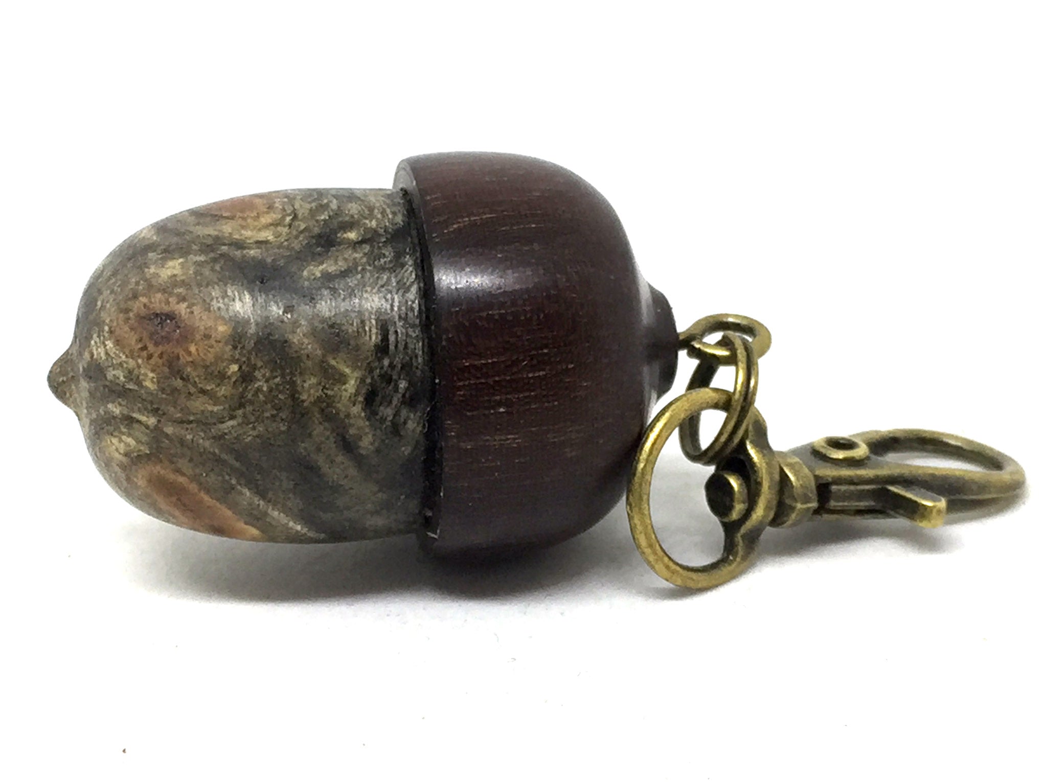 LV-5059 Buckeye Burl & Brown Ebony Acorn Key Fob, Pill Holder, Cash Stash-SCREW CAP