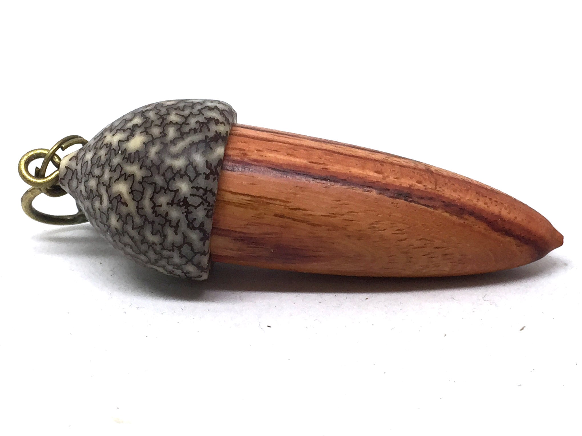LV-5061 Tulipwood & Betelnut Acorn Charm, Secret Compartment, Pill Fob-SCREW CAP