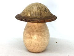 LV-5062 Curly Hard Maple & Coast Live Oak Wooden Mushroom Secret Compartment, Pill Box, Jewelry Box-THREADED