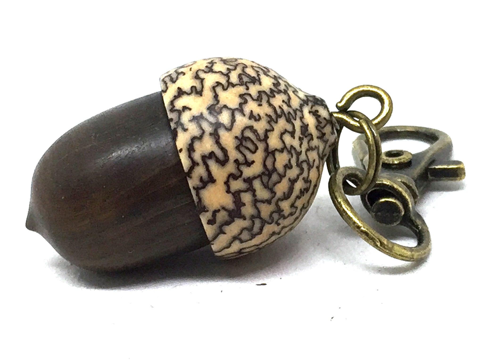 LV-5069 Lignum Vitae & Betelnut Acorn Box, Pill Holder, Compartment Pendant-SCREW CAP