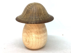 LV-5070 Curly Hard Maple & Coast Live Oak Wooden Mushroom Secret Compartment, Pill Box, Jewelry Box-THREADED