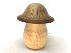 LV-5070 Curly Hard Maple & Coast Live Oak Wooden Mushroom Secret Compartment, Pill Box, Jewelry Box-THREADED