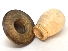 LV-5070 Curly Hard Maple & Coast Live Oak Wooden Mushroom Secret Compartment, Pill Box, Jewelry Box-THREADED