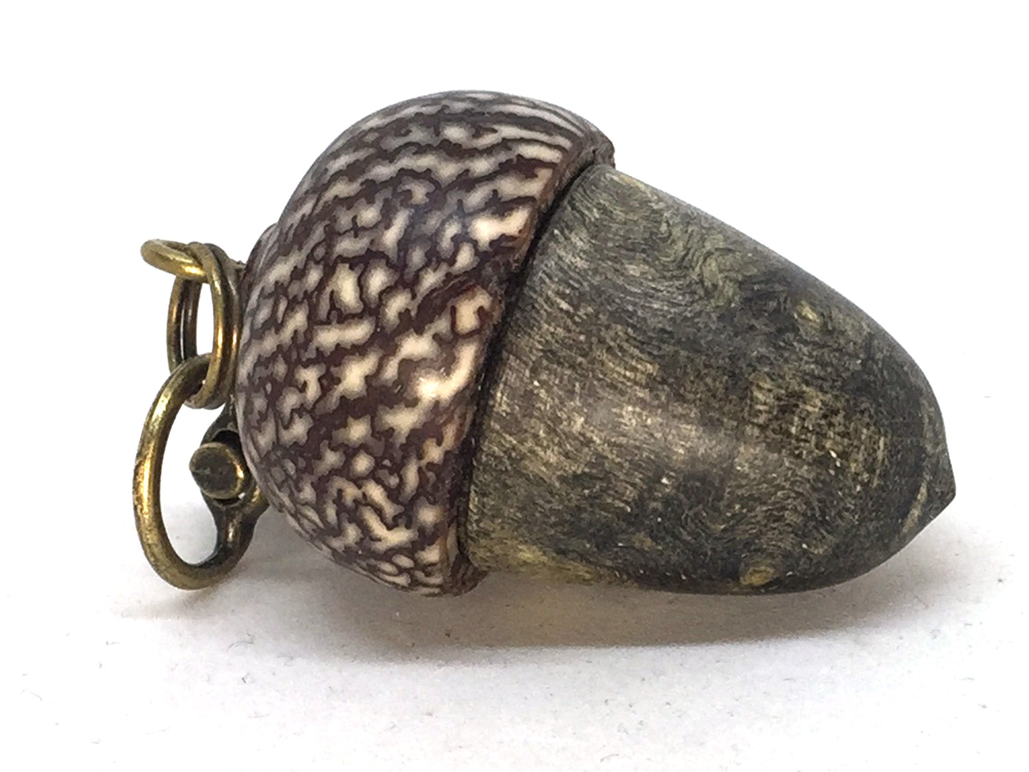 LV-5077 Buckeye Burl & Betelnut Acorn Pill Box, Pendant Box-SCREW CAP