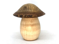 LV-5078 Curly Hard Maple & Coast Live Oak Wooden Mushroom Secret Compartment, Pill Box, Jewelry Box-THREADED