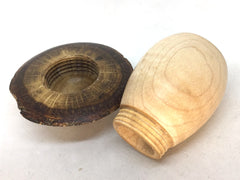 LV-5078 Curly Hard Maple & Coast Live Oak Wooden Mushroom Secret Compartment, Pill Box, Jewelry Box-THREADED