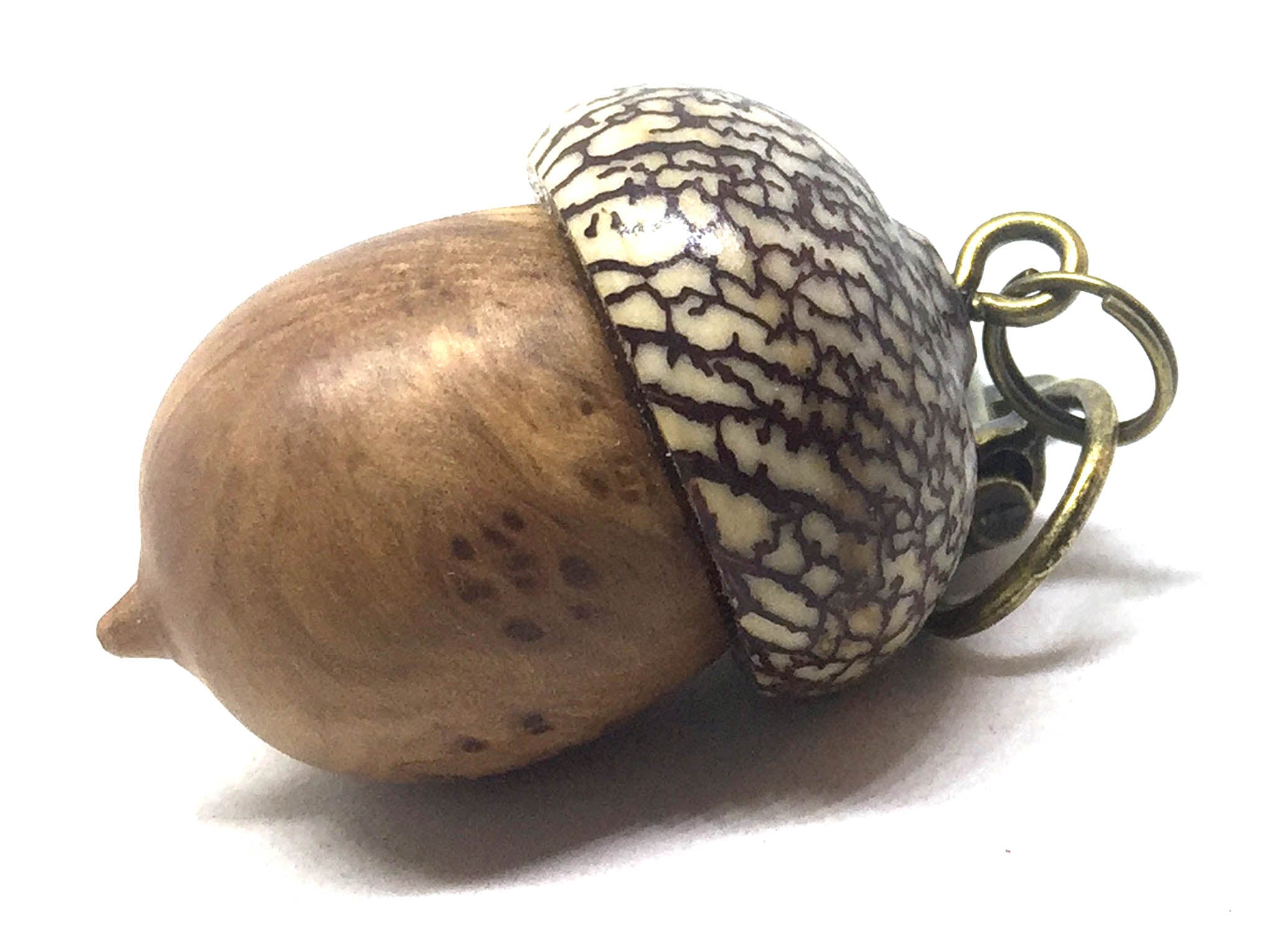LV-5115 Olive Burl & Betelnut Acorn Pendant Box, Charm, Pill Holder-SCREW CAP
