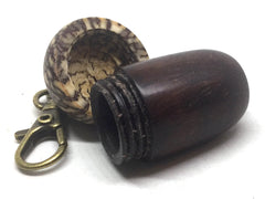 LV-5119 Rosewood & Betelnut Acorn Box, Pill Holder, Compartment Pendant-SCREW CAP