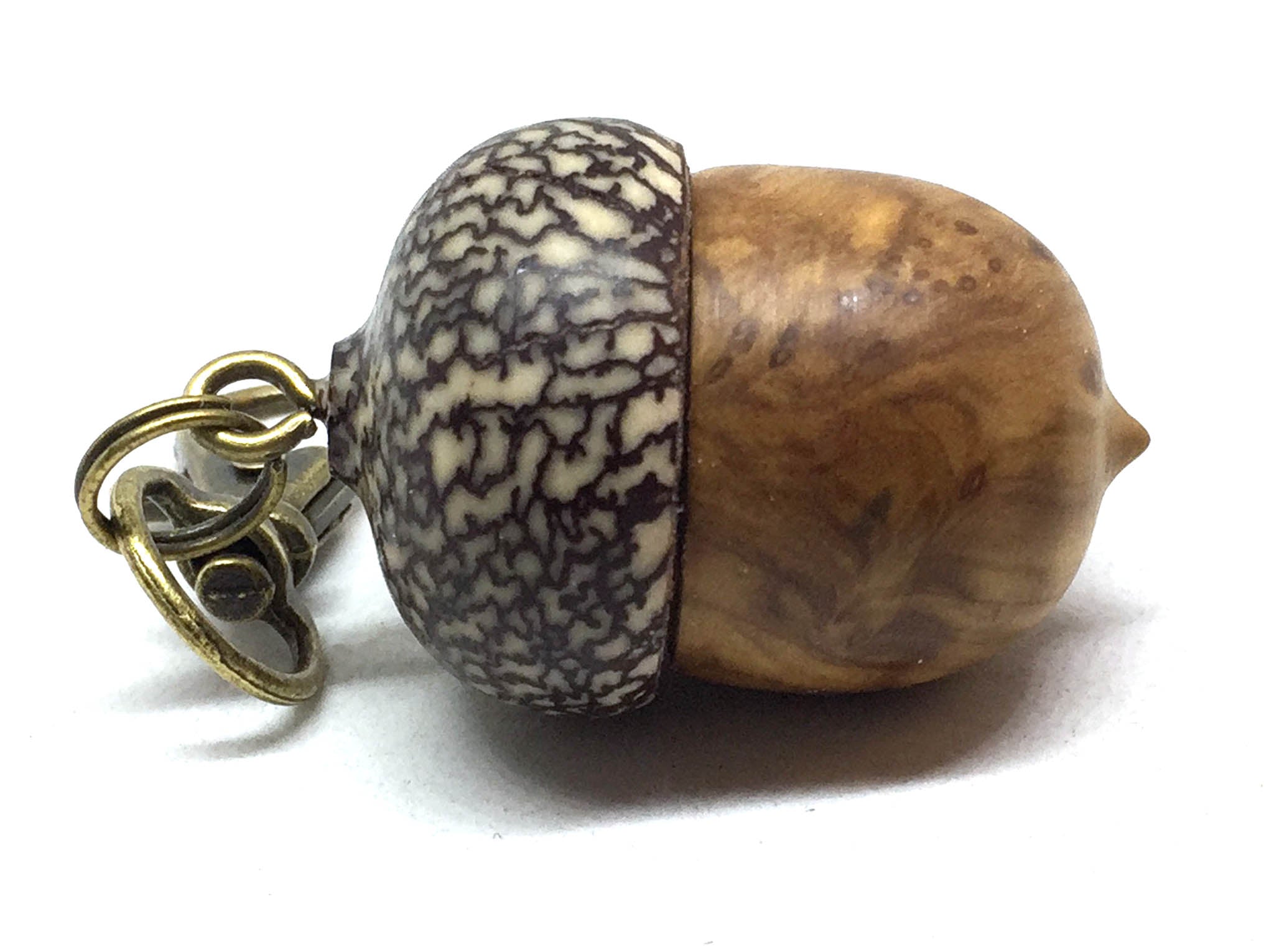 LV-5151 Olive Burl & Betelnut Acorn Pendant Box, Charm, Pill Holder-SCREW CAP