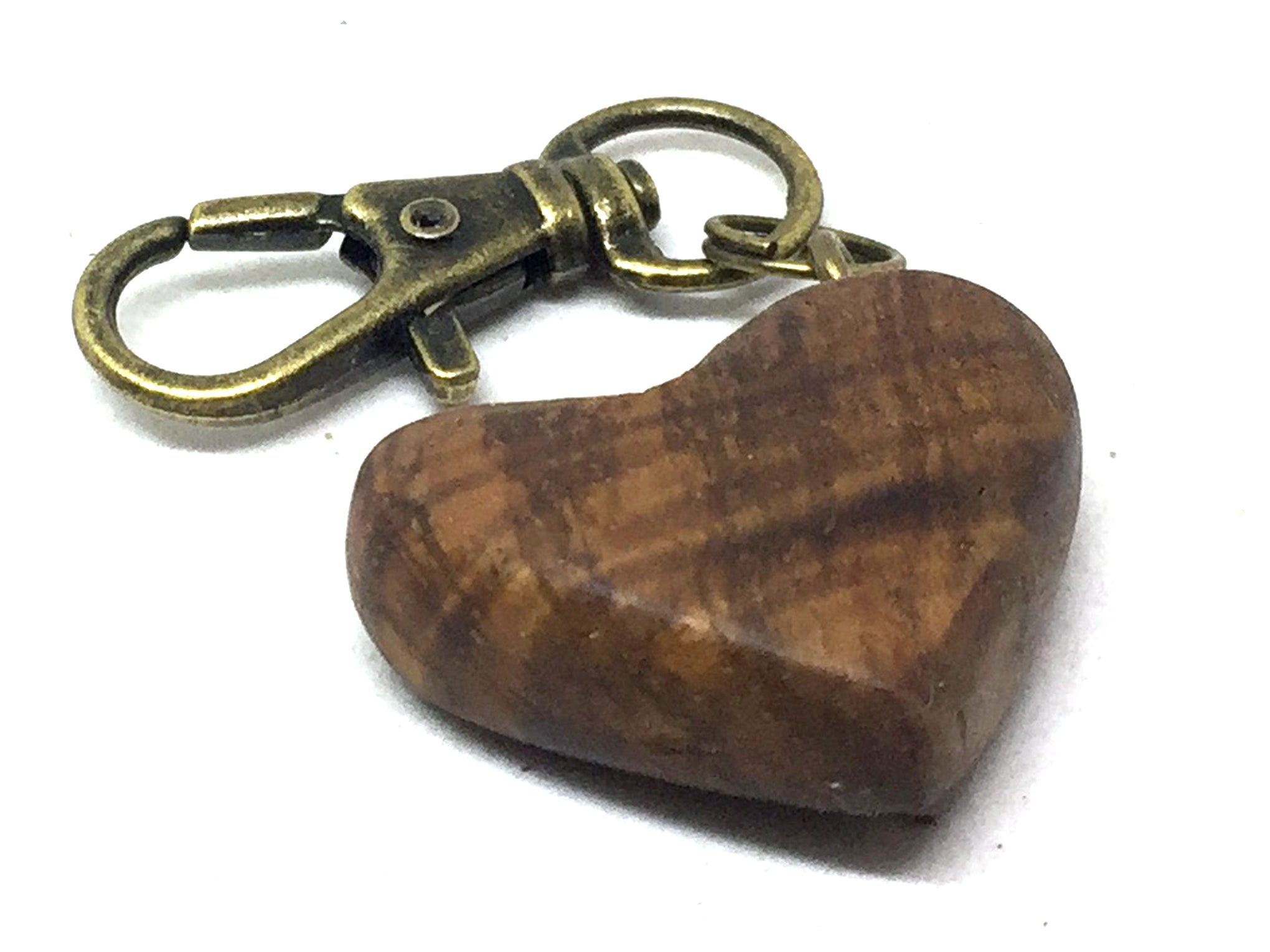 LV-5161 Curly Hawaiian Koa Wooden Heart Shaped Charm, Keychain, Unique Hand Made