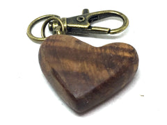 LV-5161 Curly Hawaiian Koa Wooden Heart Shaped Charm, Keychain, Unique Hand Made