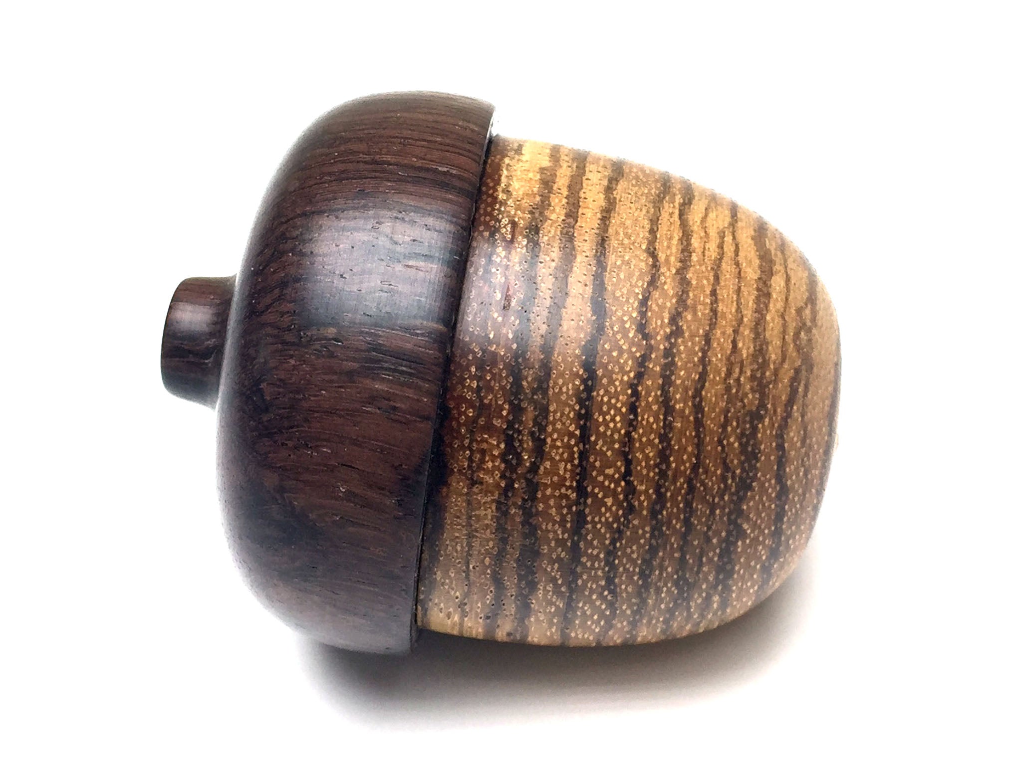 LV-5264 Wooden Acorn Box, Ring Box, Pill Box Zebrawood & E. Indian Rosewood -SCREW CAP
