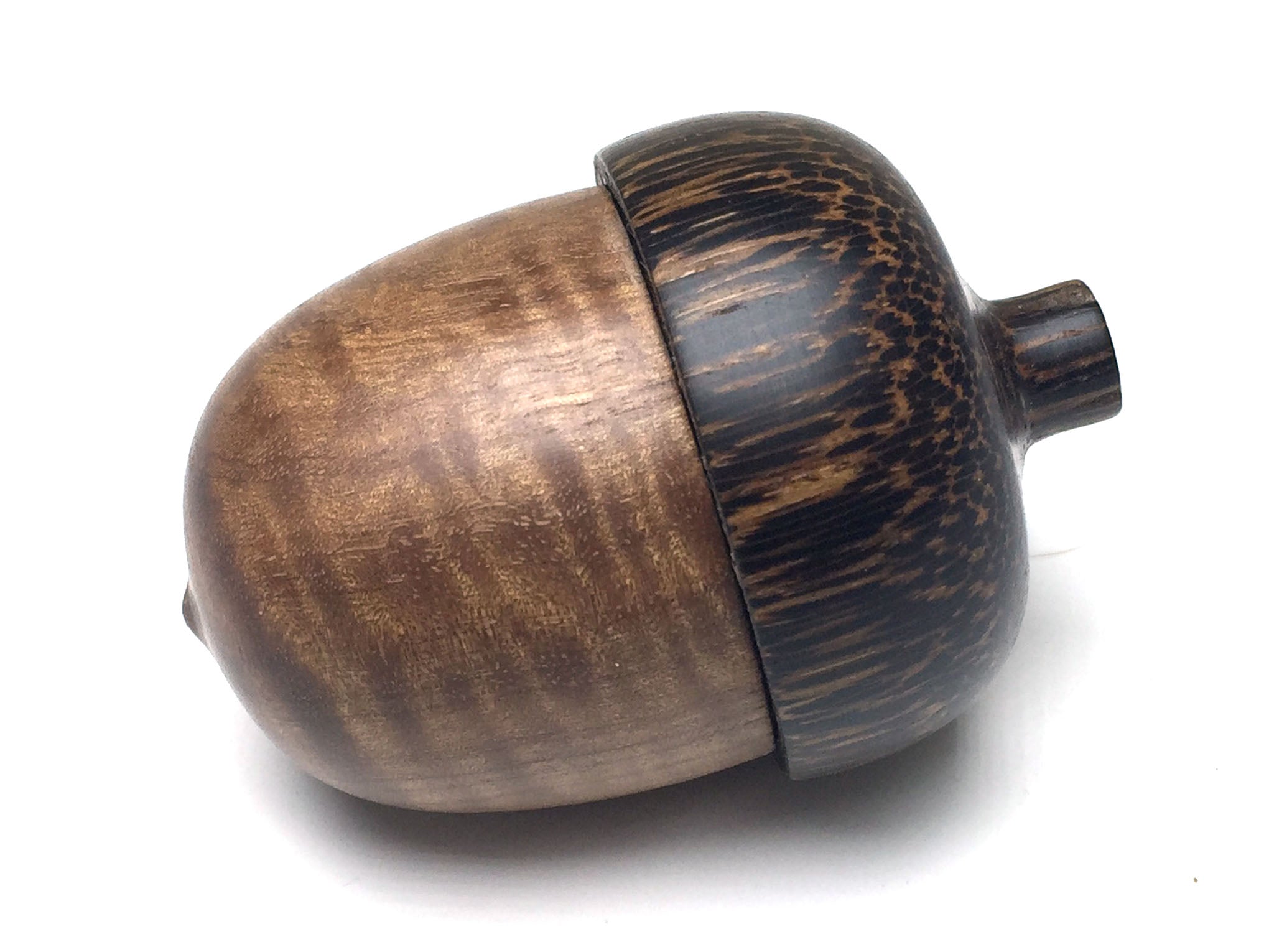 LV-5265 Curly Asian Satinwood & Black Palm Acorn Jewelry, Ring Box, Pill Box-SCREW CAP