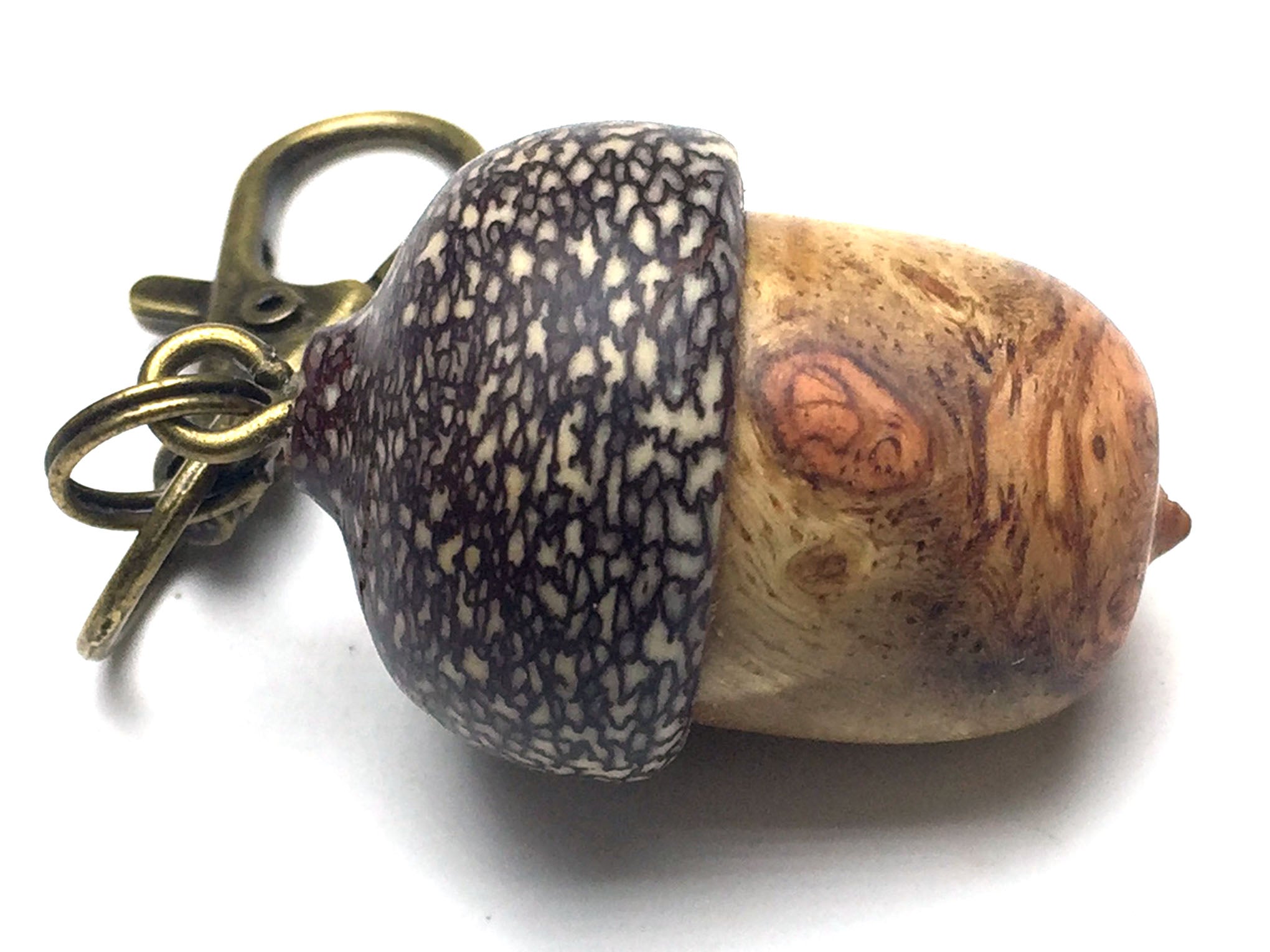 LV-5269 Amboyna Burl & Betelnut Acorn Box, Pill Holder, Compartment Pendant-SCREW CAP