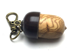 LV-5271 Olive Burl & Lignum Vitae Acorn Box, Pill Holder, Compartment Pendant-SCREW CAP