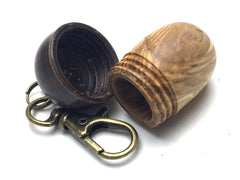 LV-5271 Olive Burl & Lignum Vitae Acorn Box, Pill Holder, Compartment Pendant-SCREW CAP
