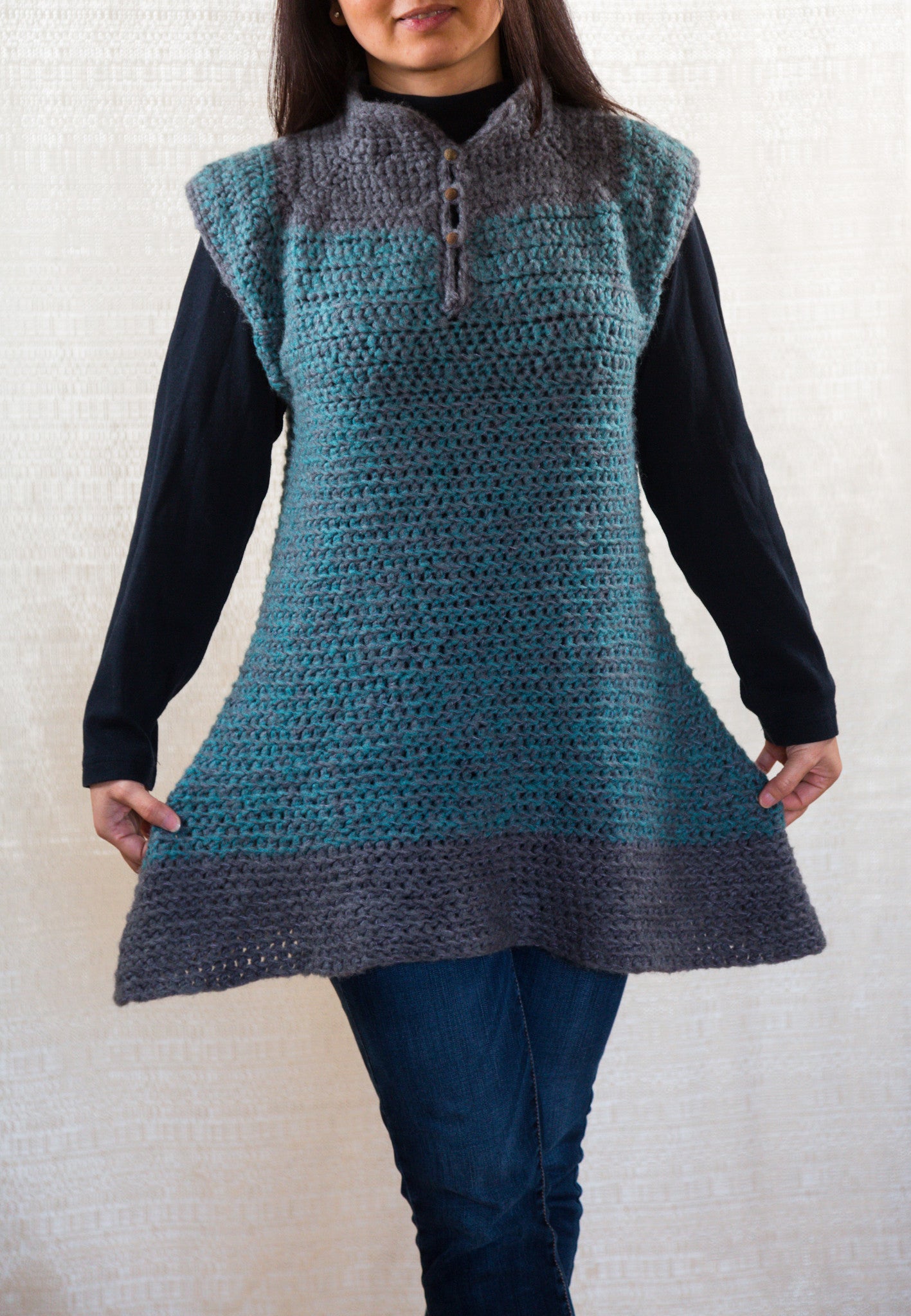 LVO-130 Reversible Swing Dress, Pull Over Tunic-Hand Crochet-Ready to Ship
