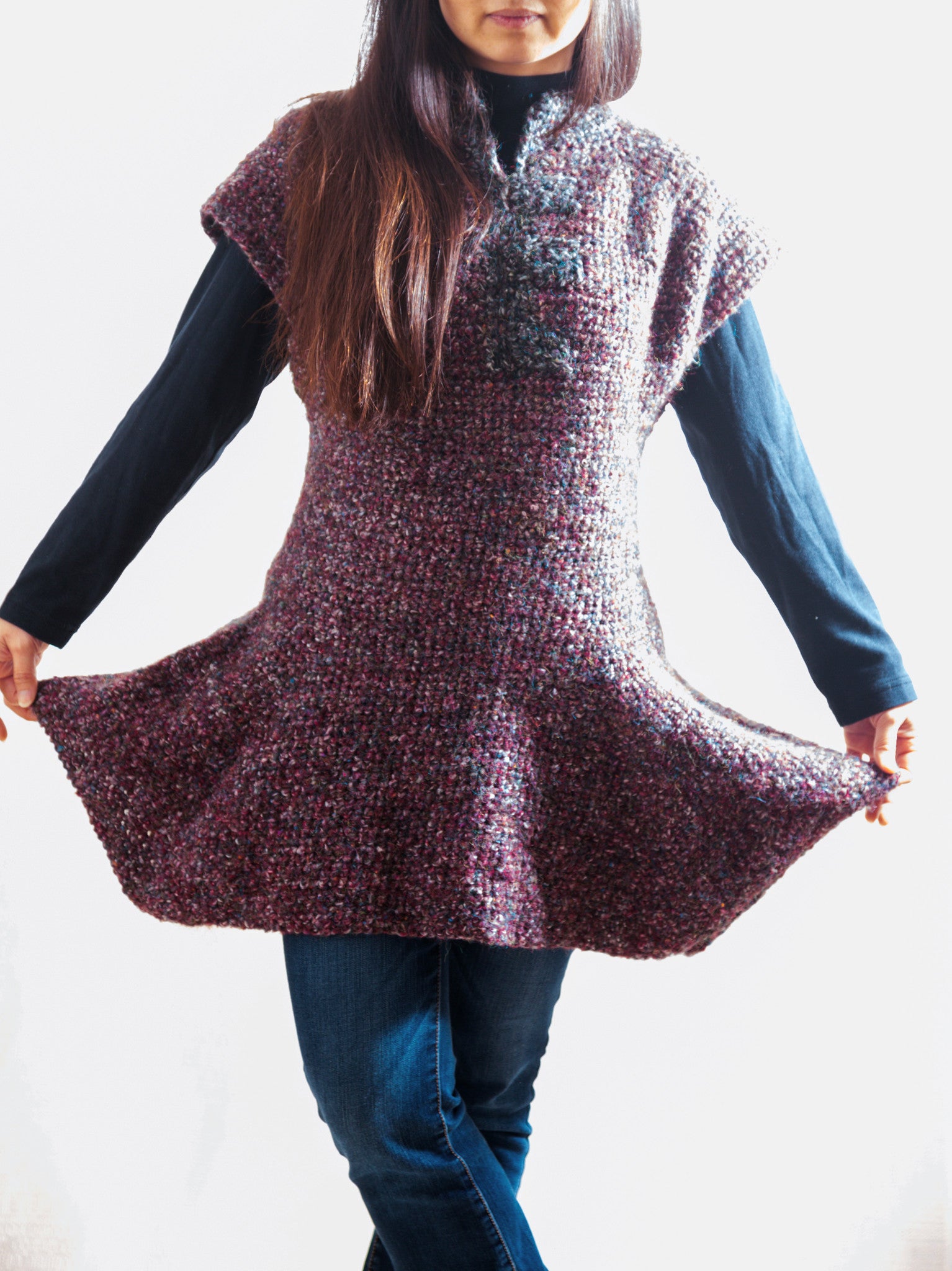 LVO-131 Reversible Cotton Swing Dress, Pull Over Tunic-Hand Crochet-Ready to Ship