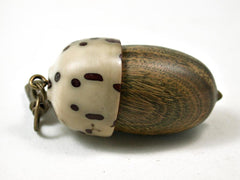 LV-3301 Verawood & Raffia Nut Acorn Pendant Box, Charm, Pill Holder-SCREW CAP